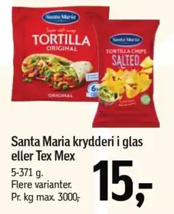 Føtex SANTA MARIA krydderi i glas eller Tex Mex tilbud