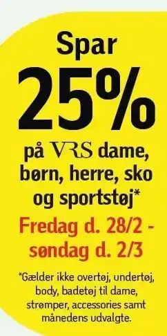 Føtex Spar 25% på VRS dame, børn, herre, sko og sportstøj tilbud