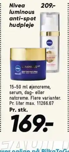 Bilka Nivea luminous anti-spot hudpleje tilbud