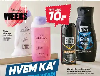 Bilka Elida hårpleje eller Body-x Fuze shampoo/shower eller deodorant tilbud