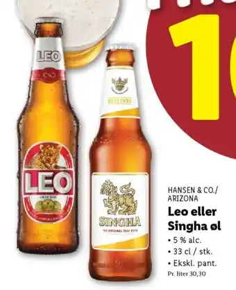 Lidl HANSEN & CO./ ARIZONA Leo eller Singha øl tilbud