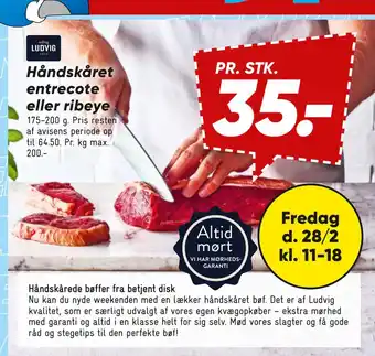 Bilka Håndskåret entrecote eller ribeye tilbud