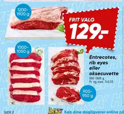 Bilka Entrecotes, rib eyes eller oksecuvette tilbud