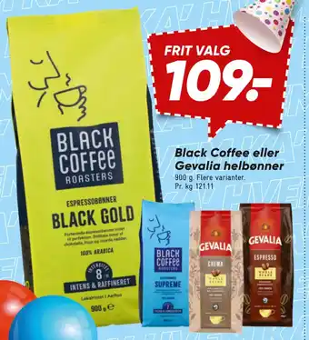 Bilka Black Coffee eller Gevalia helbønner tilbud