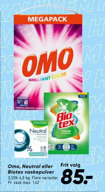 Bilka Omo, Neutral eller Biotex vaskepulver tilbud