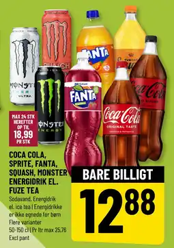 Løvbjerg COCA COLA, SPRITE, FANTA, SQUASH, MONSTER ENERGIDRIK EL. FUZE TEA tilbud