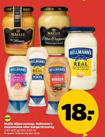 Netto Maille dijion sennep, Hellmann's mayonnaise eller burgerdressing tilbud