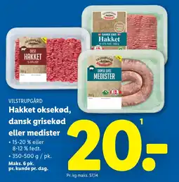 Lidl Hakket oksekød, dansk grisekød eller medister tilbud