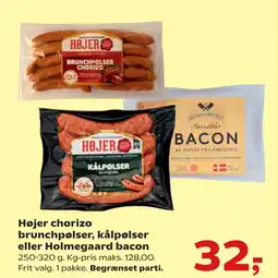 SuperBrugsen Højer chorizo brunchpølser, kålpølser eller Holmegaard bacon tilbud