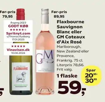 SuperBrugsen Flaxbourne Sauvignon Blanc eller GM Coteaux d'Aix Rosé tilbud