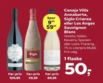 SuperBrugsen Canaja Villa Annaberta, Siglo Crianza eller Les Anges Sauvignon Blanc tilbud