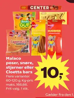 SuperBrugsen Malaco poser, snøre, stjerner eller Cloetta bars tilbud