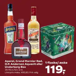 SuperBrugsen Aperol, Grand Marnier Rød, O.P. Anderson Aquavit eller Underberg Box tilbud