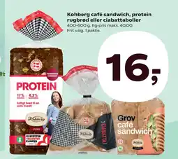 SuperBrugsen Kohberg café sandwich, protein rugbrød eller ciabattaboller tilbud