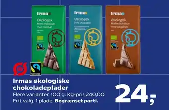 SuperBrugsen Irma's økologiske chokoladeplader tilbud