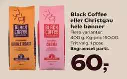 SuperBrugsen Black Coffee eller Christgau hele bønner tilbud