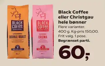 SuperBrugsen Black Coffee eller Christgau hele bønner tilbud