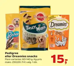 SuperBrugsen Pedigree eller Dreamies snacks tilbud