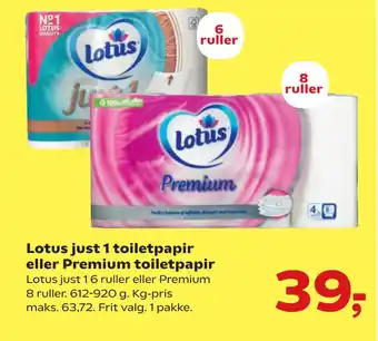 SuperBrugsen Lotus just 1 toiletpapir eller Premium toiletpapir tilbud