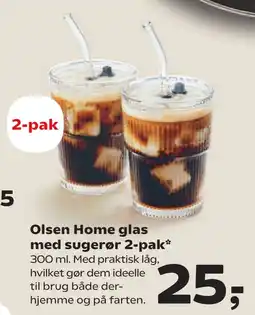 SuperBrugsen Olsen Home glas med sugerør 2-pak tilbud