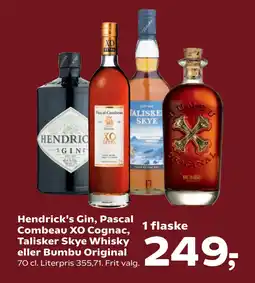 Kvickly Hendrick's Gin, Pascal Combeau XO Cognac, Talisker Skye Whisky eller Bumbu Original tilbud