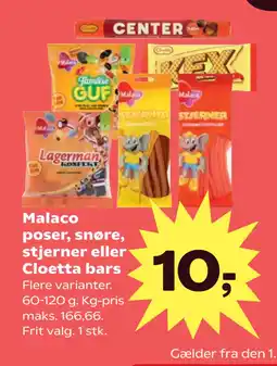 Kvickly Malaco poser, snøre, stjerner eller Cloetta bars tilbud