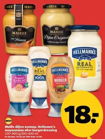 Netto Maille dijon sennep, Hellmann's mayonnaise eller burgerdressing tilbud