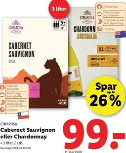 Lidl Cimarosa Cabernet Sauvignon eller Chardonnay tilbud