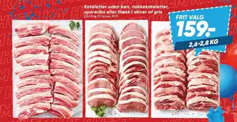 Bilka Koteletter uden ben, nakkekoteletter, spareribs eller flæsk i skiver af gris tilbud