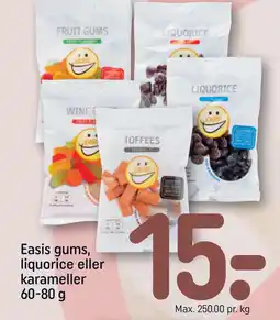 REMA 1000 Easis gums, liquorice eller karameller 60-80 g tilbud