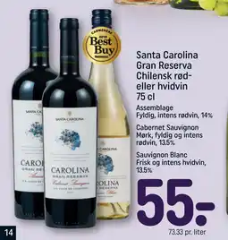 REMA 1000 Santa Carolina Gran Reserva Chilensk rød- eller hvidvin 75 cl tilbud