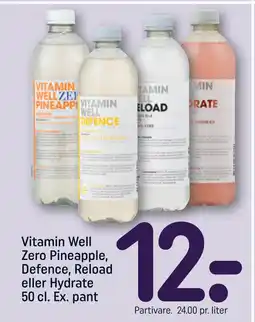 REMA 1000 Vitamin Well Zero Pineapple, Defence, Reload eller Hydrate 50 cl. Ex. pant tilbud