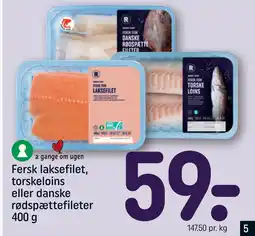 REMA 1000 Fersk laksefilet, torskeloins eller danske rødspættefileter 400 g tilbud