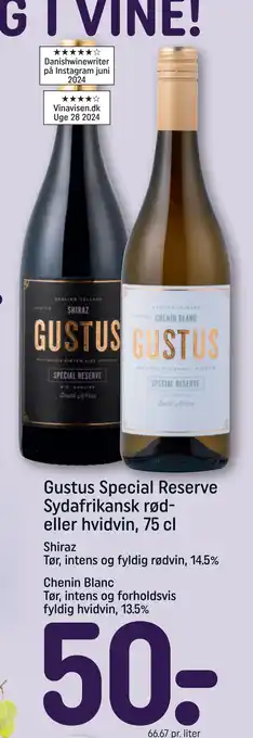 REMA 1000 Gustus Special Reserve Sydafrikansk rød- eller hvidvin, 75 cl tilbud