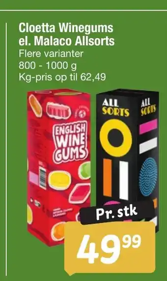 Fakta Tyskland Cloetta Winegums el. Malaco Allsorts tilbud