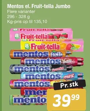 Fakta Tyskland Mentos el. Fruit-tella Jumbo Flere varianter tilbud