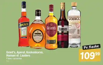 Fakta Tyskland Grant's, Aperol, Koskenkorva, Hansen el. Lauders tilbud