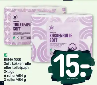 REMA 1000 REMA 1000 Soft køkkenrulle eller toiletpapir 3-lags tilbud