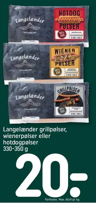 REMA 1000 Langelænder grillpølser, wienerpølser eller hotdogpølser tilbud