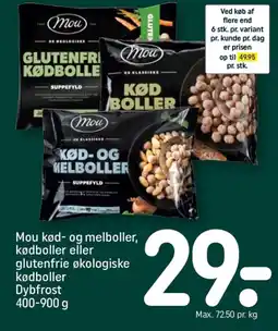 REMA 1000 MOU kød- og melboller, kødboller eller glutenfrie økologiske kødboller tilbud