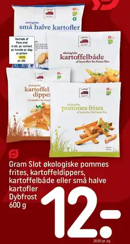 REMA 1000 Gram Slot økologiske pommes frites, kartoffeldippers, kartoffelbåde eller små halve kartofler tilbud