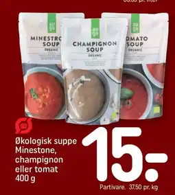 REMA 1000 Økologisk suppe Minestone, champignon eller tomat tilbud