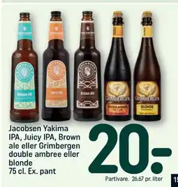 REMA 1000 JACOBSEN Yakima IPA, Juicy IPA, Brown ale eller Grimbergen double ambree eller blonde tilbud