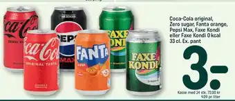 REMA 1000 Coca-Cola original, Zero sugar, Fanta orange, Pepsi Max, Faxe Kondi eller Faxe Kondi 0 kcal tilbud