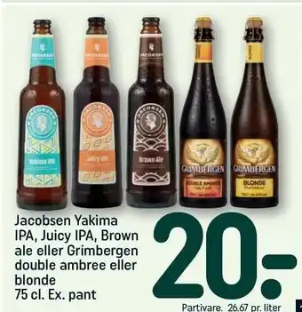 REMA 1000 Jacobsen Yakima IPA, Juice IPA, Brown ale eller Grimbergen double ambree eller blonde tilbud