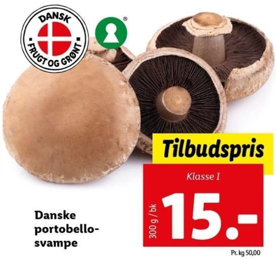 Danske Portobello Svampe 300 g tilbud hos Lidl