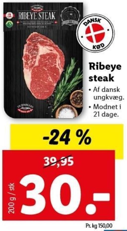 Ribeye Steak 200 g tilbud hos Lidl