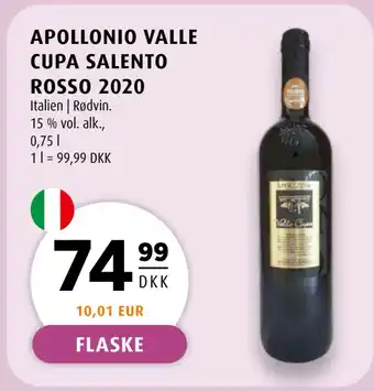 Scandinavian Park APOLLONIO VALLE CUPA SALENTO ROSSO 2020 tilbud