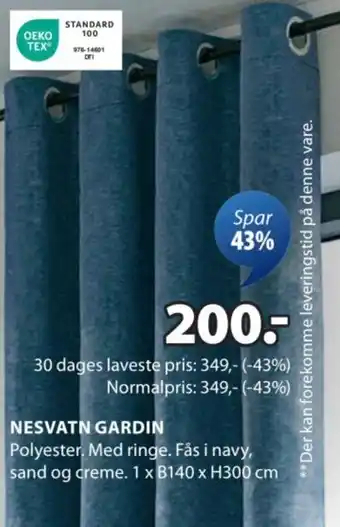 JYSK NESVATN GARDIN Polyester. Med ringe. Fås i navy, tilbud