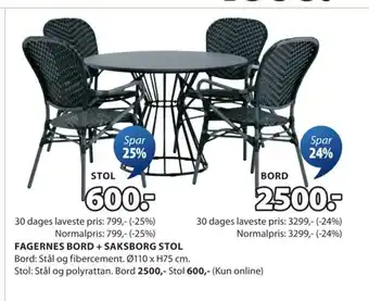 JYSK FAGERNES BORD + SAKSBORG STOL tilbud